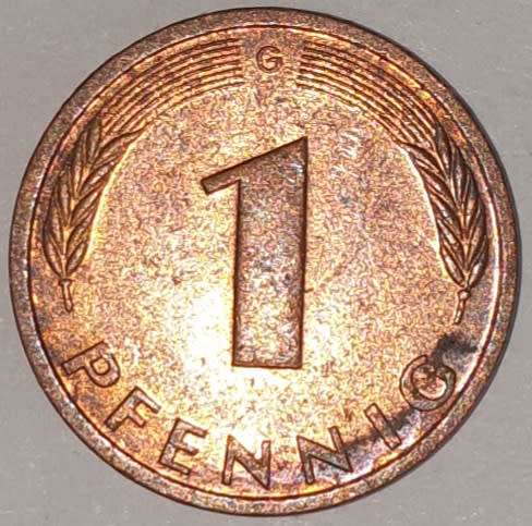 1987 G - 1 PFENNIG - ONE PFENNIG - GERMANY - FEDERAL REPUBLIC - (Copper Plated Steel)